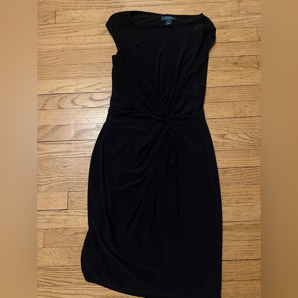 Ralph Lauren Sleeveless Faux Wrap Black Dress Size 10 Polyester/ Rayon